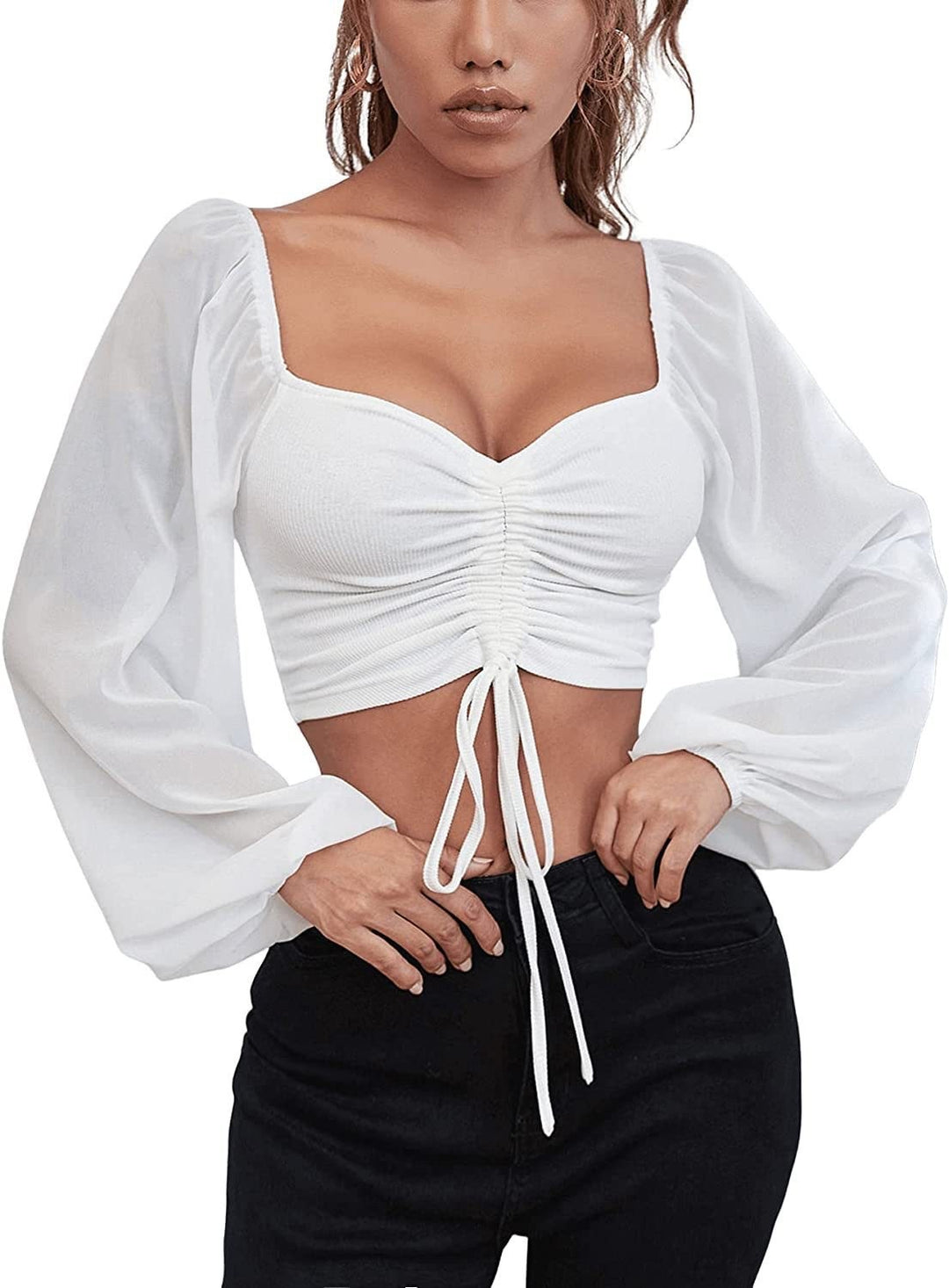 Damen Crop-Top mit strukturiertem Körper und eleganten Puffärmeln EB