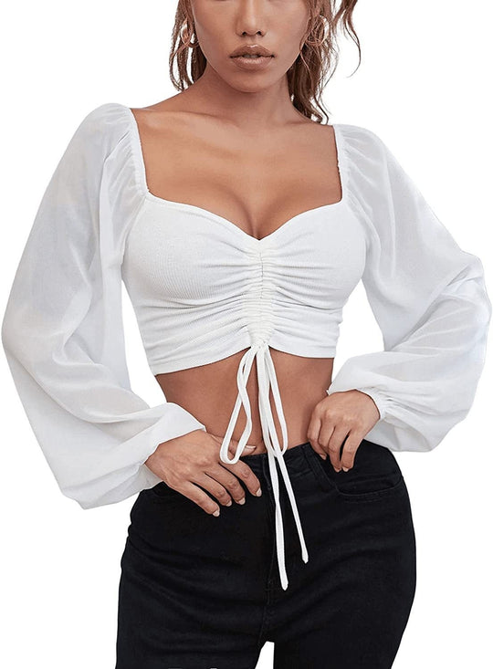Damen Crop-Top mit strukturiertem Körper und eleganten Puffärmeln EB