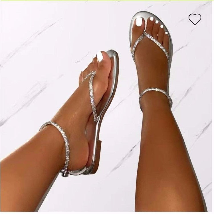 Damen Glamouröse Zehentrenner-Sandalen mit funkelnden Strass-Elementen EB