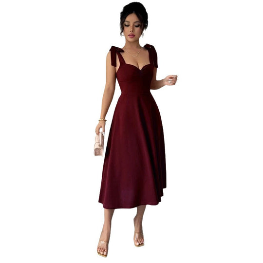 Damen Midi Kleid mit süßen Schleifenärmel EB