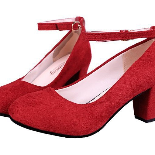 Damen elegante Pumps mit verstellbarem Riemen und komfortablem Blockabsatz EB