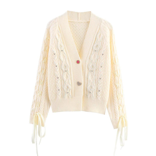 Damen elegante Strickjacke mit dekorativen Knöpfen und Rüschendetails EB