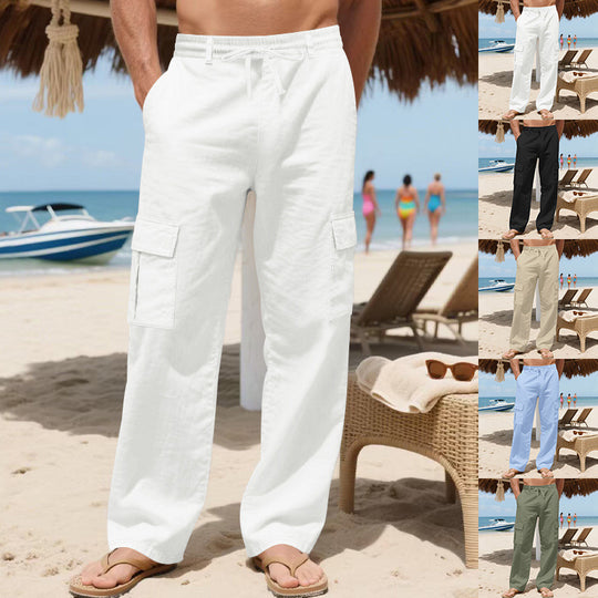 Herren Relaxed-Fit Cargo-Strandhose mit elastischem Bund und aufgesetzten Klappentaschen EB