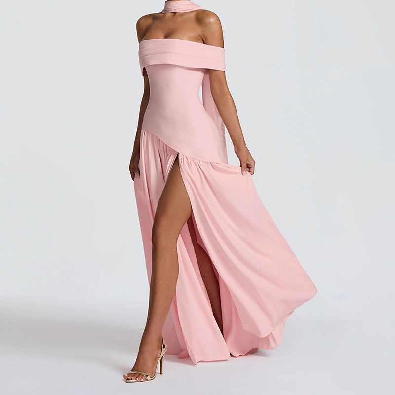 Damen Off-Shoulder Maxikleid mit hohem Schlitz EB