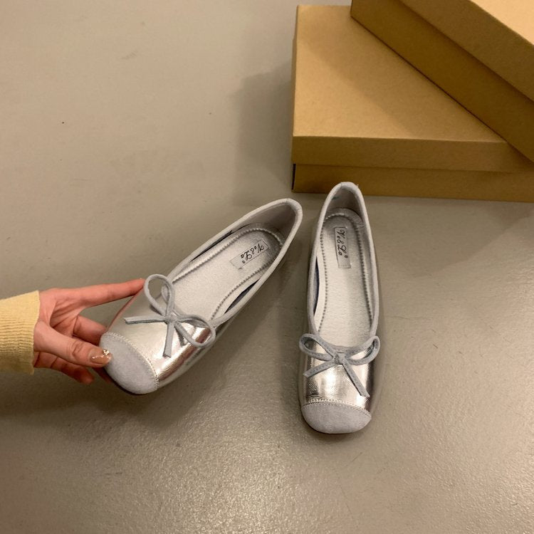 Damen bequeme Ballerinas mit dekorativem Schleifenakzent und elastischem Fußbett EB