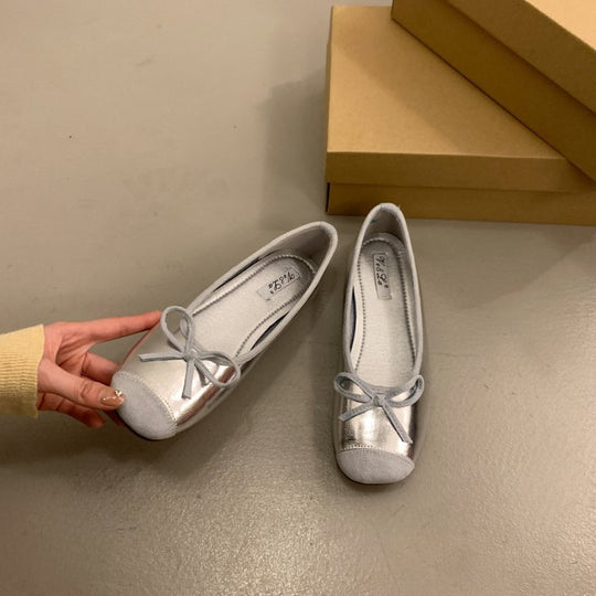 Damen bequeme Ballerinas mit dekorativem Schleifenakzent und elastischem Fußbett EB