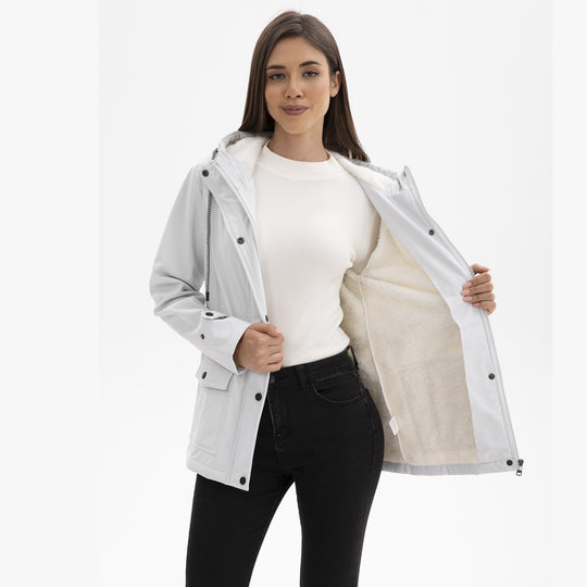 Damen nan wasserabweisender Parka mit Kapuze, fleecegefütterter Innenseite und großen Pattentaschen EB