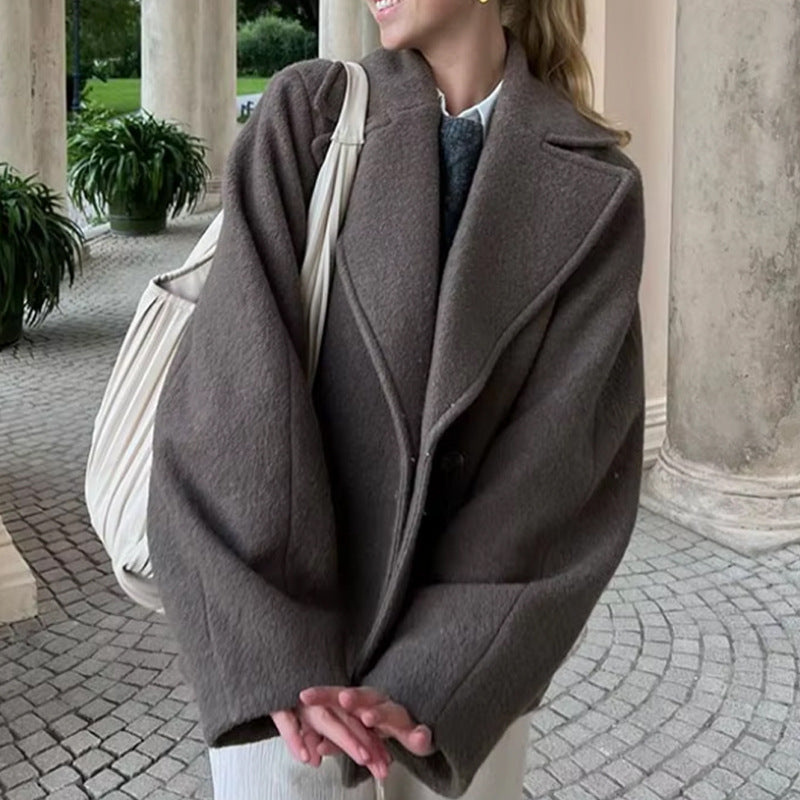 Damen Wollmantel mit elegantem Revers und praktischen Taschen EB