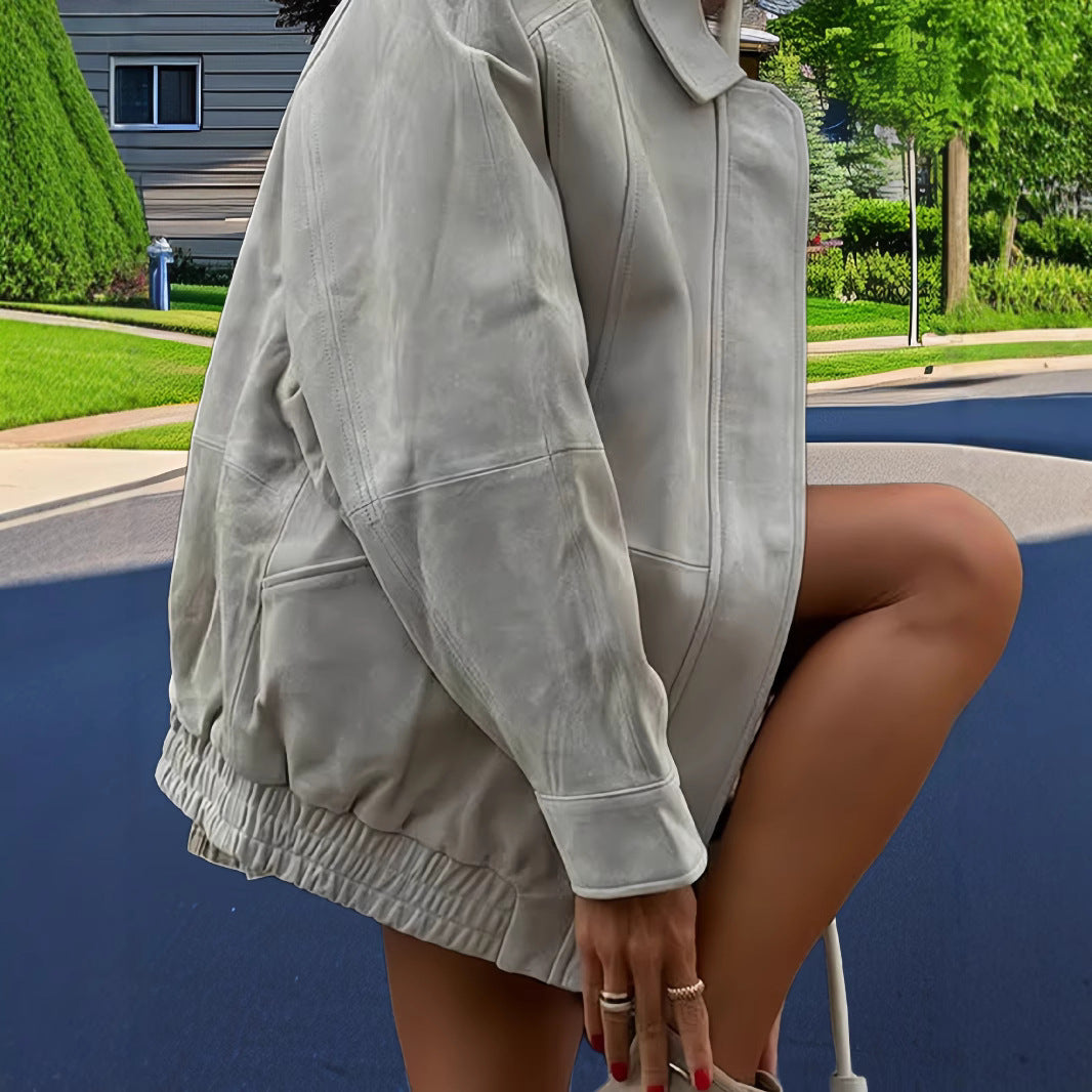 Damen lässige oversized Jacke aus hochwertigem Wildleder EB