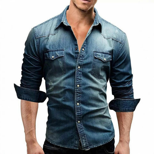 Herren Denim Hemd mit stylishen Pattentaschen und modischem Slim-Fit EB