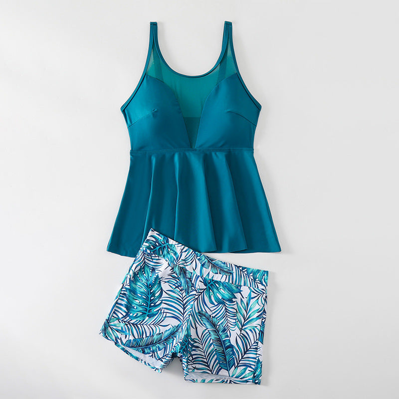 Damen Sport Tankini Set mit stilvollem Volant und floralem Muster EB
