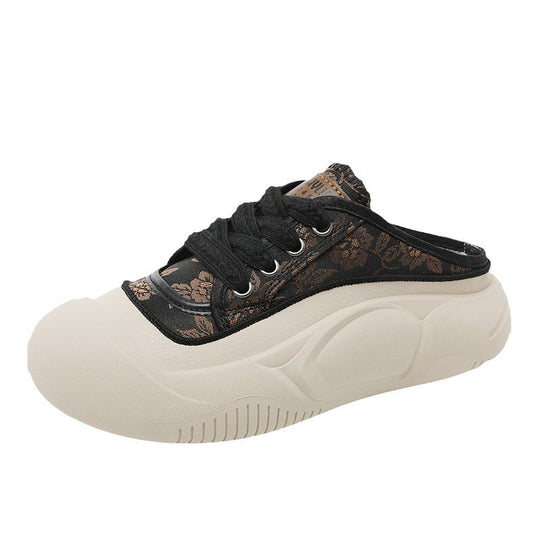 Damen bequeme Slip-On Sneaker mit modischem Blumenmuster und stoßdämpfender Sohle EB