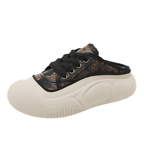 Damen bequeme Slip-On Sneaker mit modischem Blumenmuster und stoßdämpfender Sohle EB