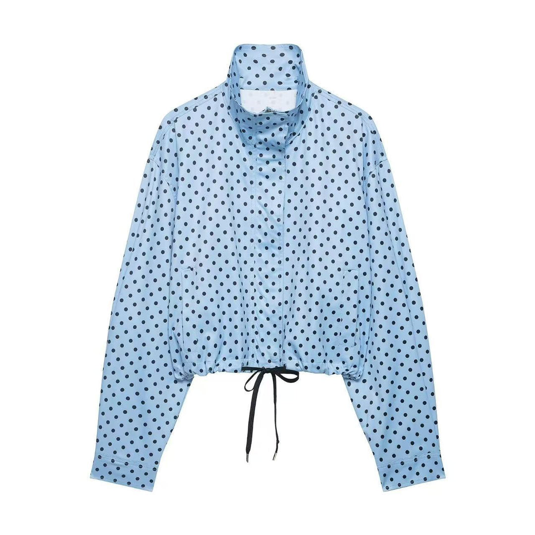 Damen nan kurz geschnittene Regenjacke mit Punktmuster und verstellbarem Kordelzug EB