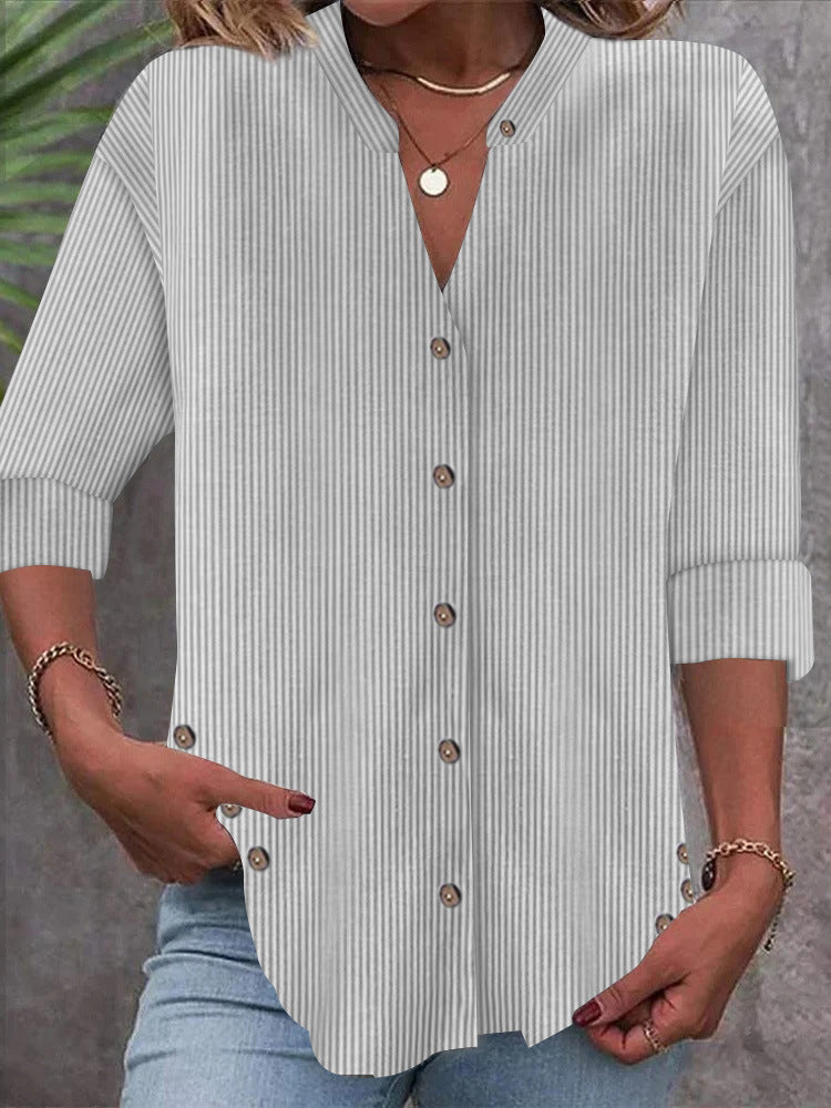 Damen Button-Down Blusenshirt mit eleganten Streifen EB