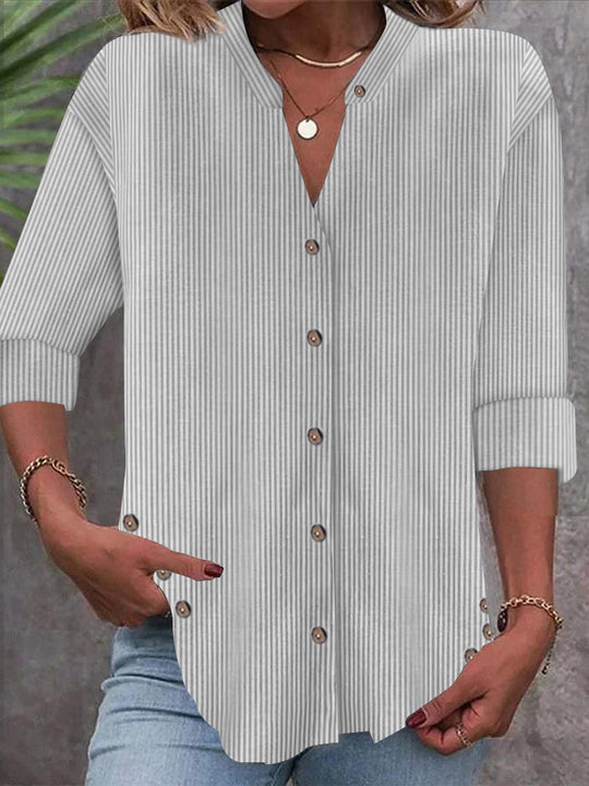 Damen Button-Down Blusenshirt mit eleganten Streifen EB