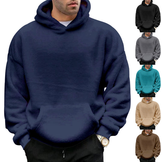 Unisex nan kuscheliger Teddy-Fleece Hoodie mit überlanger Passform und Kängurutasche EB