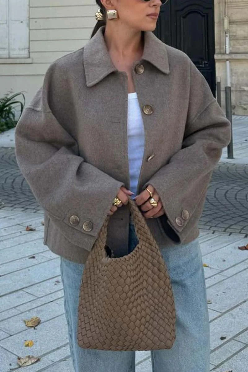 Damen Modische Oversized-Wolljacke mit Knopfdetails und weitem Schnitt EB