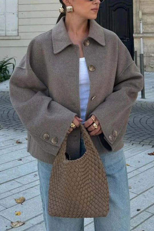 Damen Modische Oversized-Wolljacke mit Knopfdetails und weitem Schnitt EB