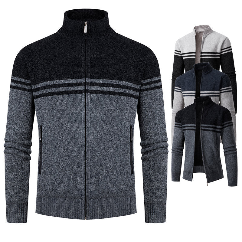 Herren Strickjacke mit modernem Zipper und sportlichem Streifenmuster EB