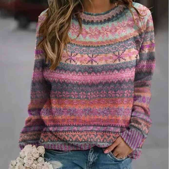 Damen Strickpullover mit kreativem Muster und lässigem Schnitt EB