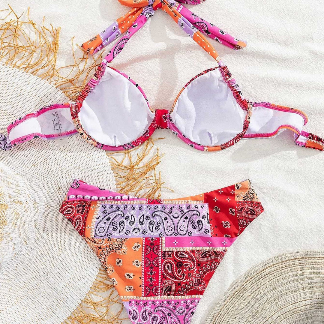 Damen Triangel-Bikini mit verstellbarem Unterteil und einzigartigem Muster EB