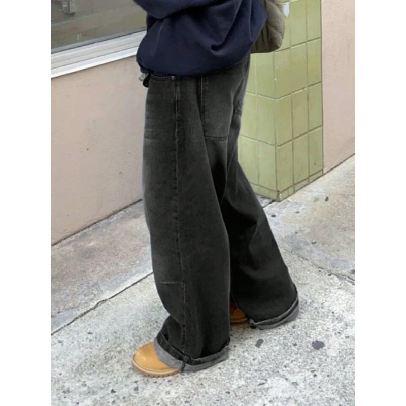 Damen High-Waist Baggy Jeans mit einzigartigem Waschungsverfahren EB