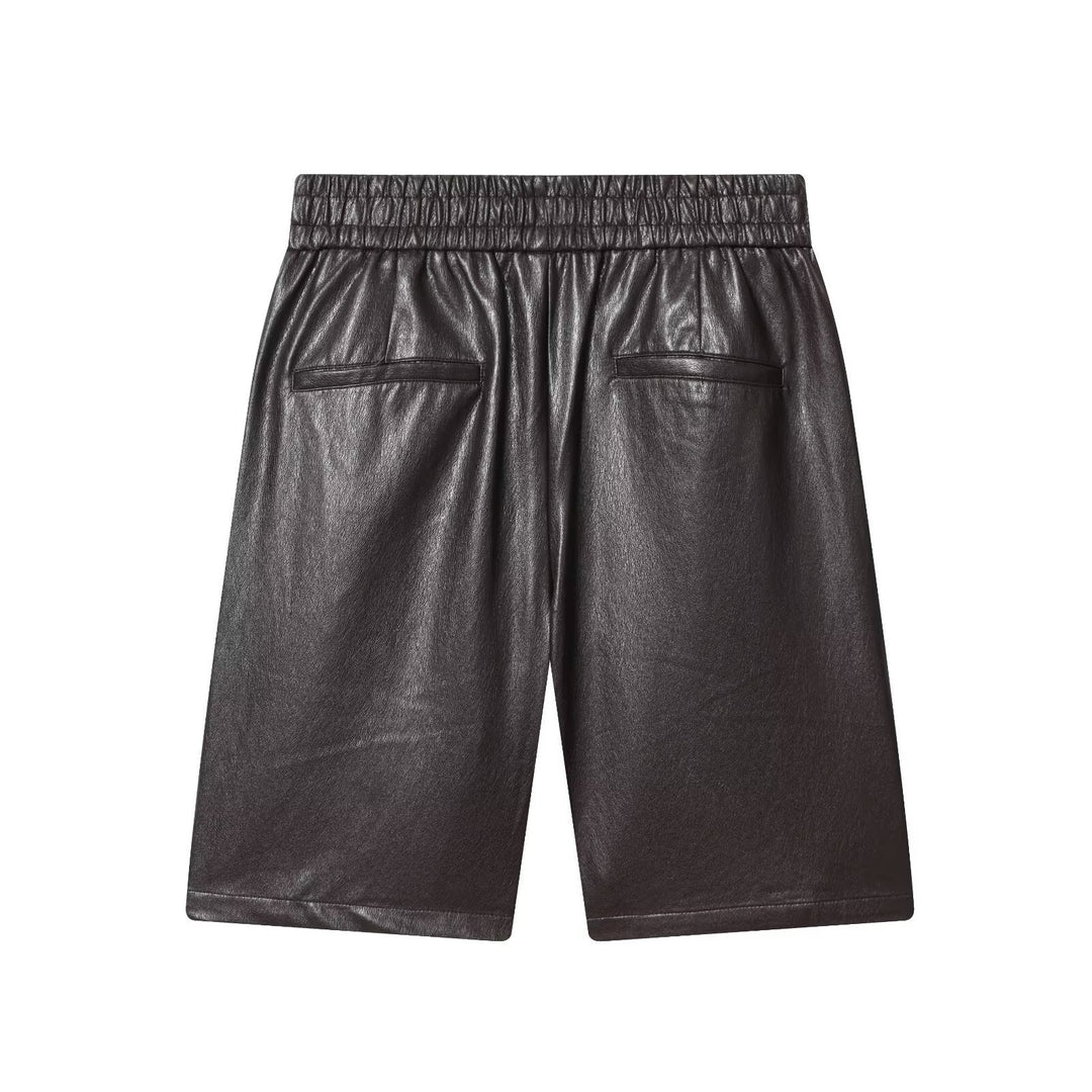 Damen Kunstleder Shorts mit elastischem Bund und modischen Details EB