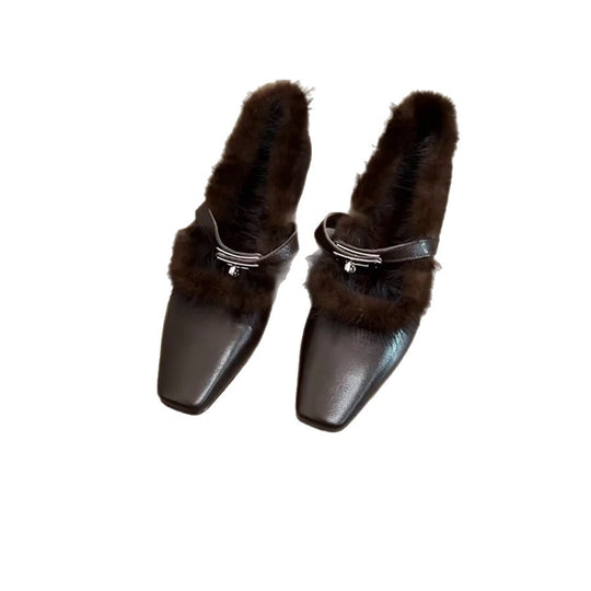 Damen elegante Stiefeletten mit luxuriösem Fellbesatz und modischem Riemen EB