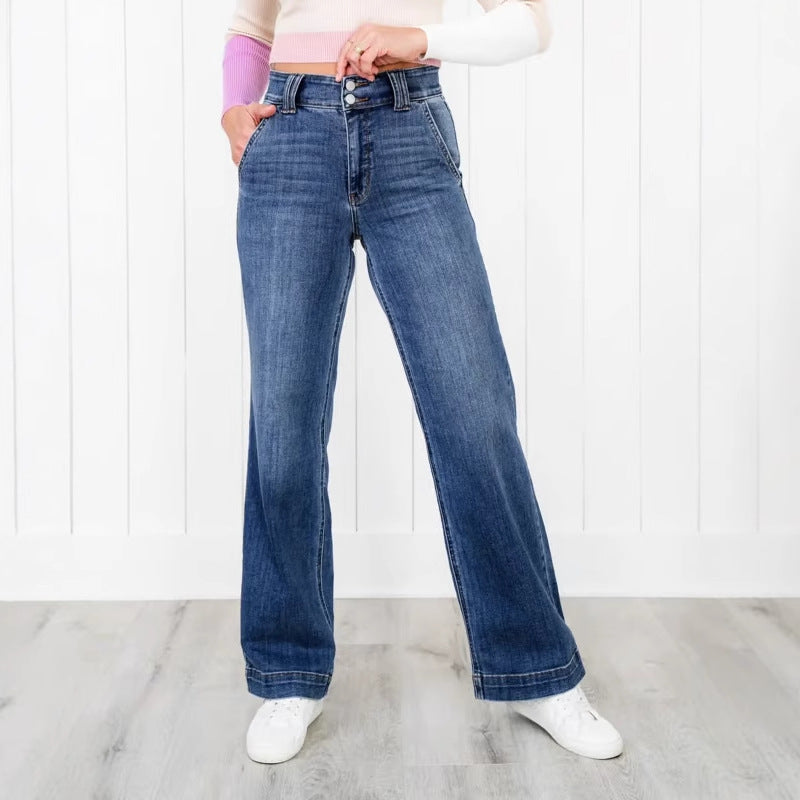Damen Weit geschnittene Jeans im Vintage-Stil mit hohem Bund und eleganten Nähten EB