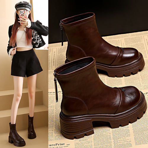 Damen modische Ankle Boots mit robustem Profil und praktischer Zipperöffnung EB