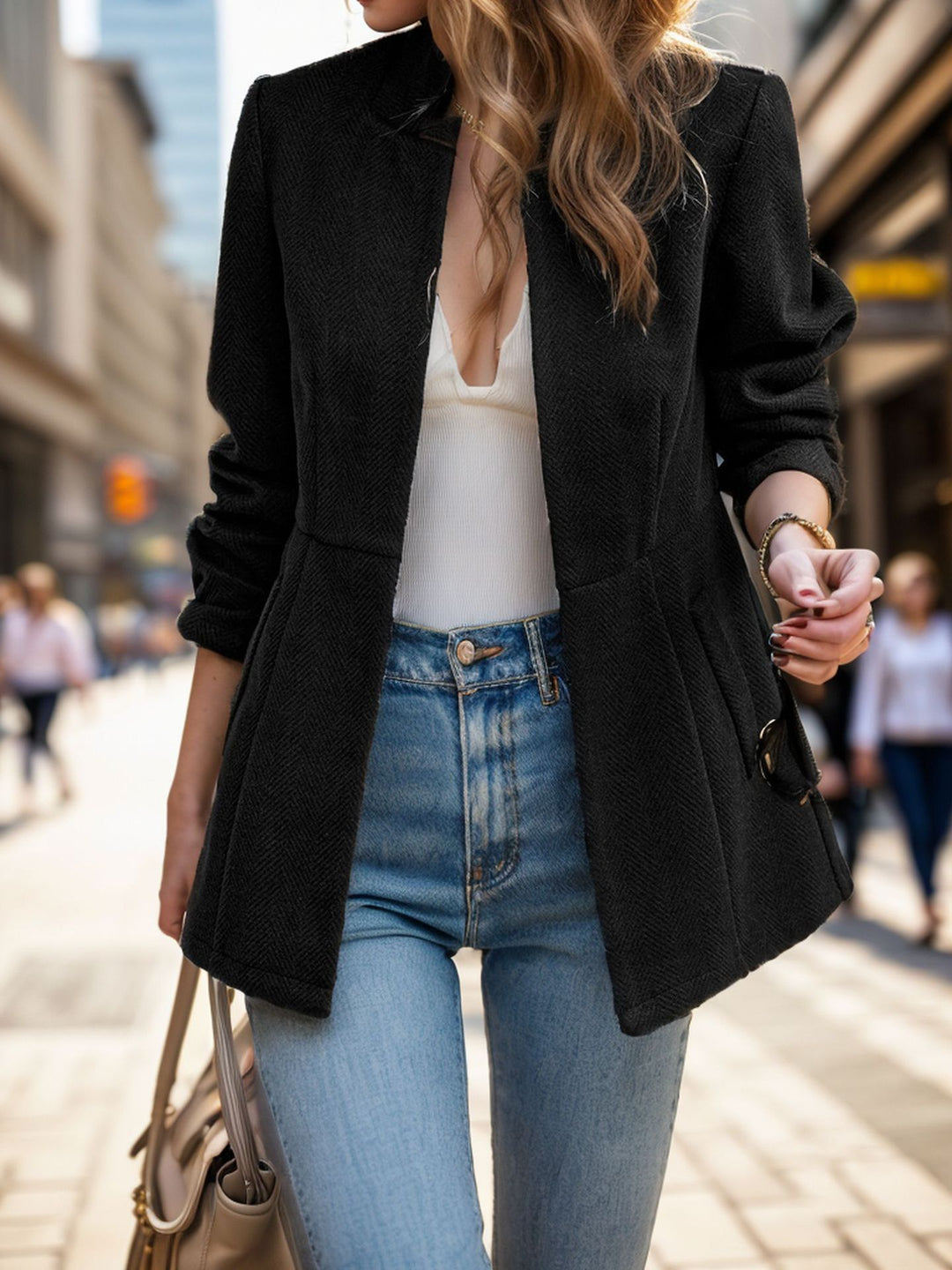 Damen Blazer mit elegantem Fischgratmuster und zeitlosem Schnitt EB