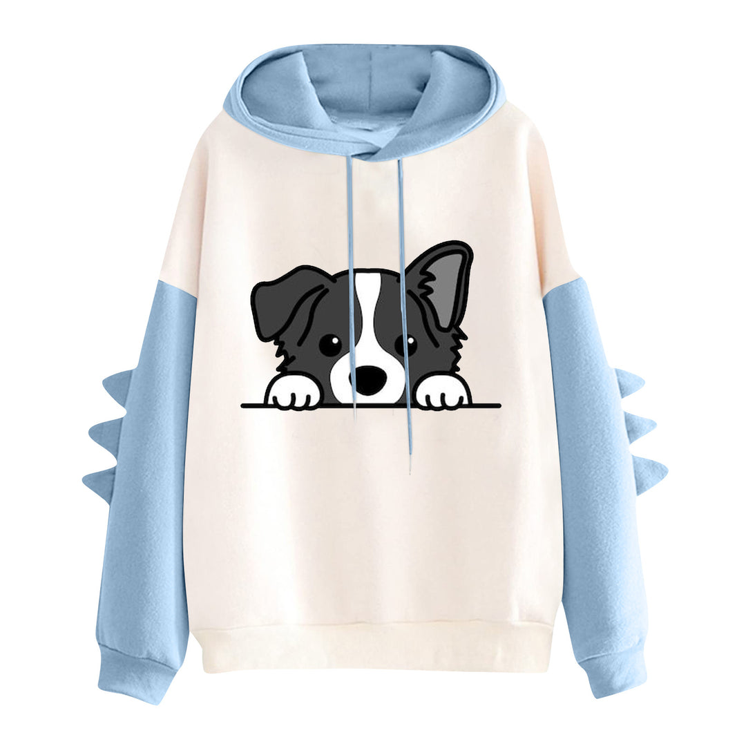Damen nan Kapuzenpullover mit niedlichem Hunde‑und‑Katzen‑Print und 3D-Stacheln an den Ärmeln EB