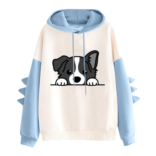 Damen nan Kapuzenpullover mit niedlichem Hunde‑und‑Katzen‑Print und 3D-Stacheln an den Ärmeln EB