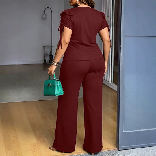 Damen Elegantes Freizeit-Anzugset mit Rüschendetails und weitem Schnitt EB