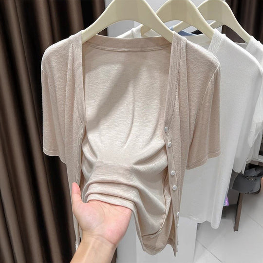 Damen Leichtes Wickeloberteil mit knopfverzierte Front EB
