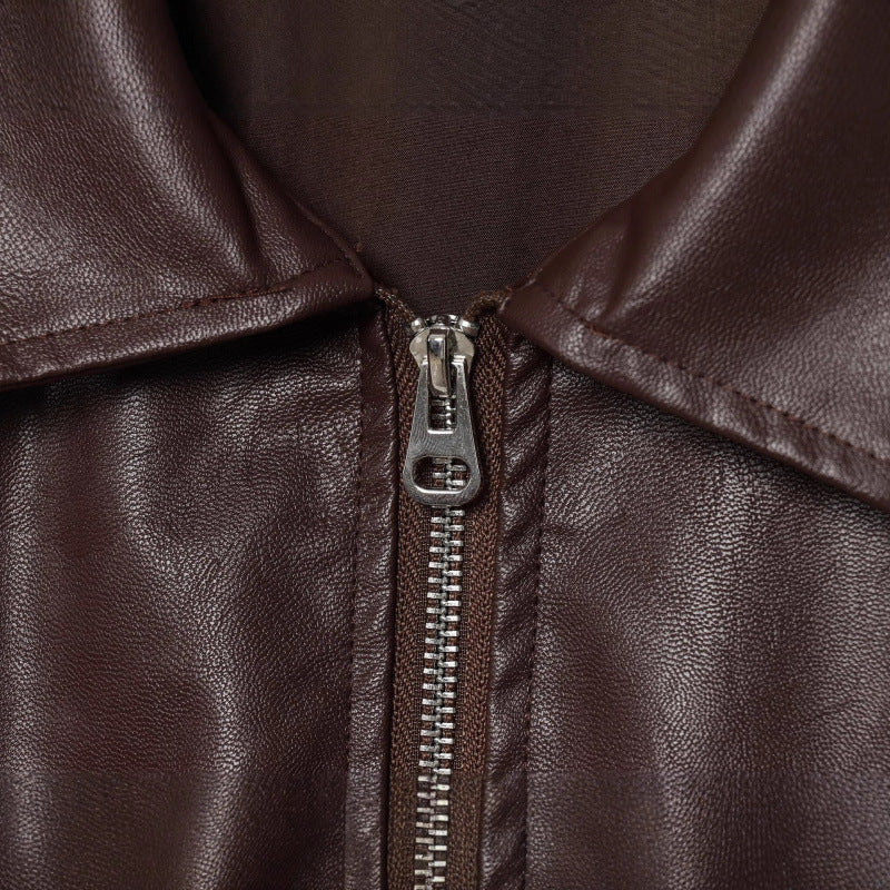 Damen modische Kunstlederjacke mit breiten Ärmeln und praktischen Taschen EB
