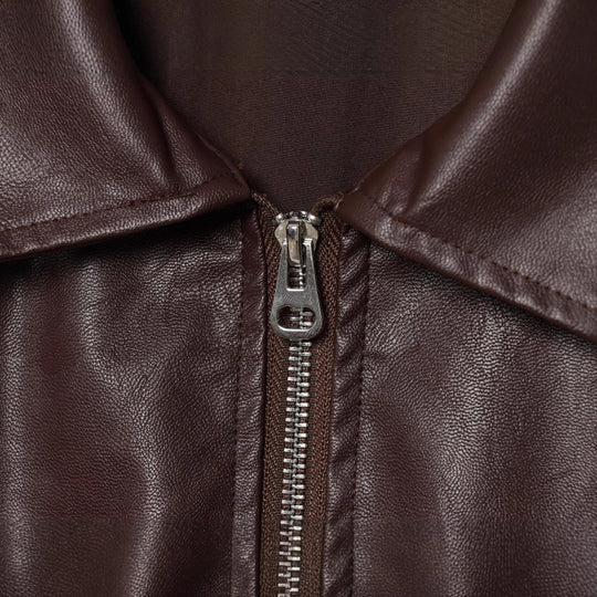 Damen modische Kunstlederjacke mit breiten Ärmeln und praktischen Taschen EB