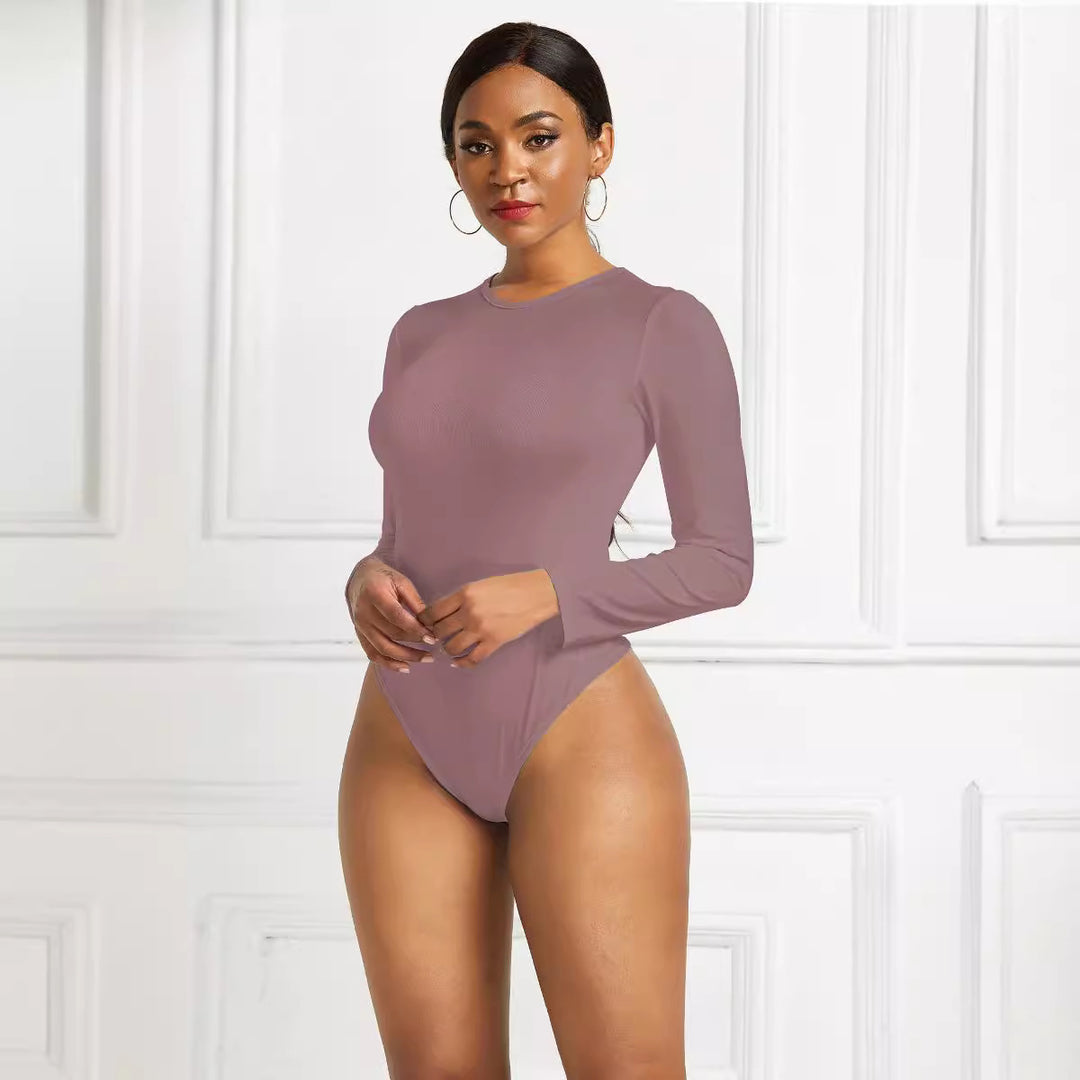 Damen Eleganter Langarmbody mit hohem Beinausschnitt EB