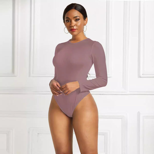 Damen Eleganter Langarmbody mit hohem Beinausschnitt EB