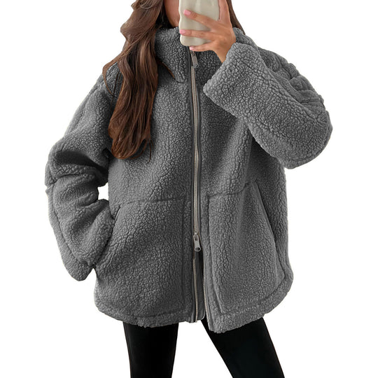 Damen Kuschelige Teddy-Jacke mit Reißverschluss EB