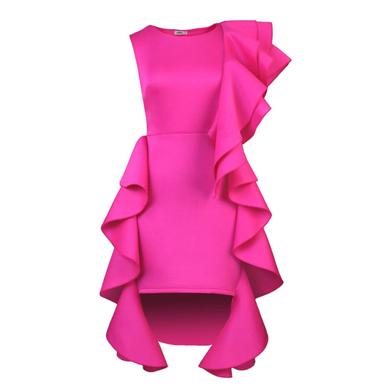 Damen elegantes Kleid mit asymmetrischen Rüschen EB