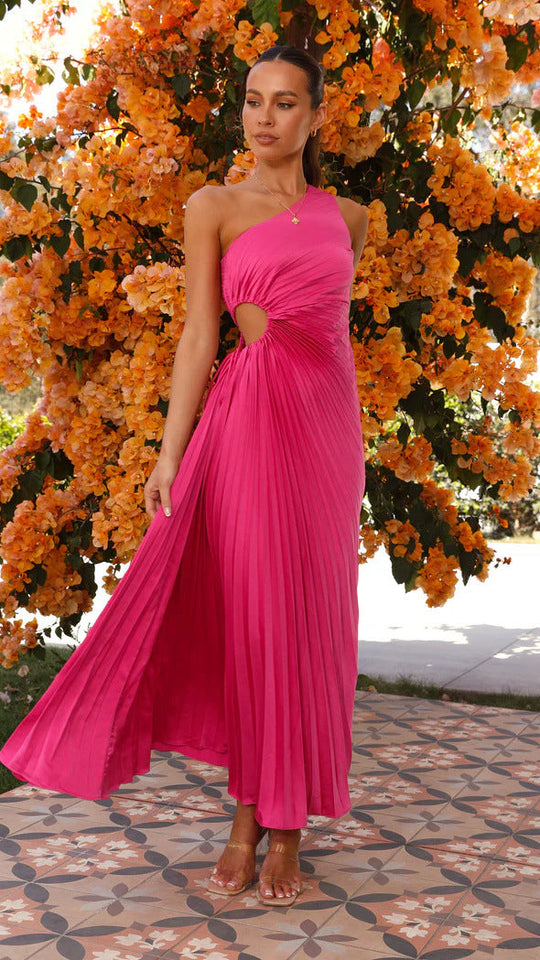 Damen Maxikleid mit Raffiniertem Faltenwurf und Asymmetrischem Design EB
