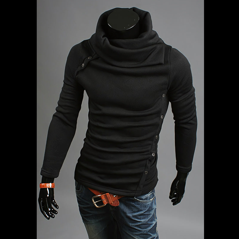 Herren nan Strickpullover mit großem Schalkragen, asymmetrischer Knopfleiste und schmaler Silhouette EB