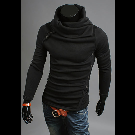 Herren nan Strickpullover mit großem Schalkragen, asymmetrischer Knopfleiste und schmaler Silhouette EB