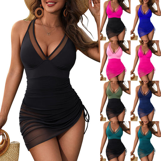 Damen Eleganter Strandanzug mit gerafftem Design EB