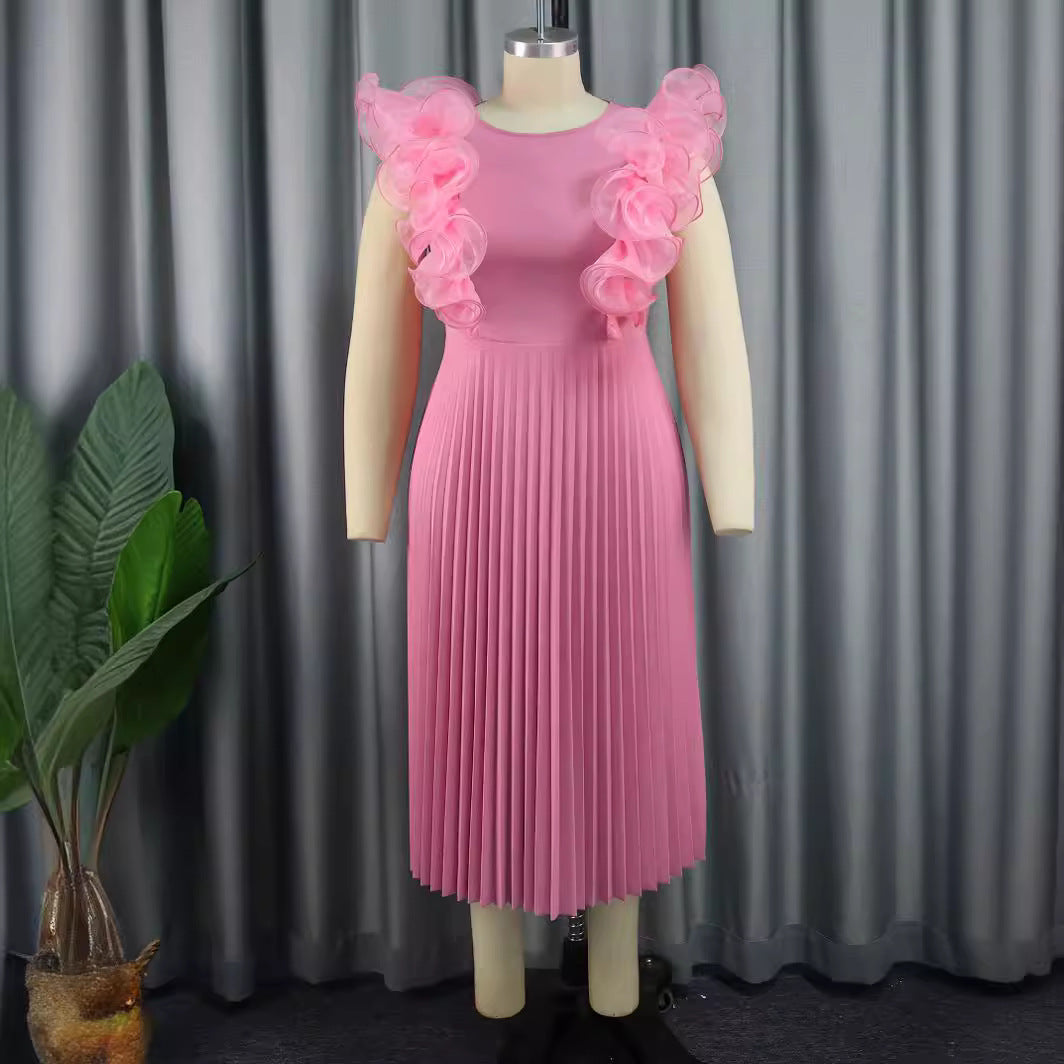 Damen Plissee Kleid mit voluminösen Rüschendetails EB