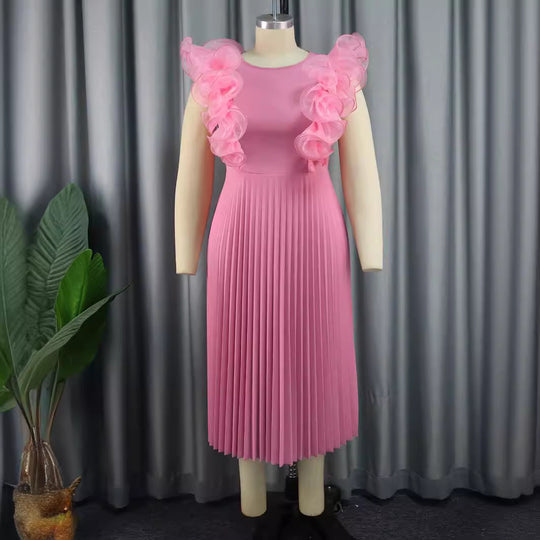 Damen Plissee Kleid mit voluminösen Rüschendetails EB