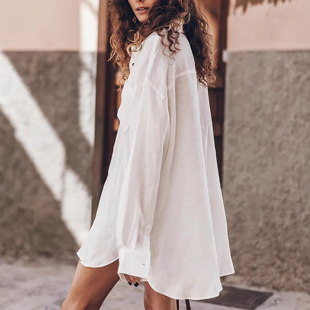 Damen lässige Oversized-Bluse aus Leinen EB