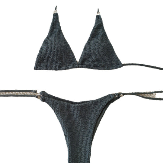 Damen Triangel-Bikini mit strukturiertem Gewebe und eleganten Ringverzierungen EB